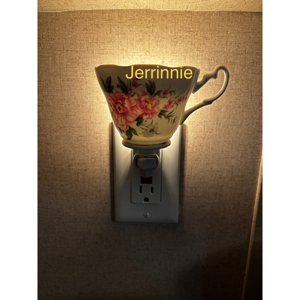 Vintage Floral Teacup Night Light Pink Peony Porcelain Cottagecore Wall Plug In